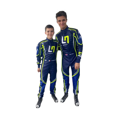 Lando Norris 2022 LN OMP Go Kart Racing Suit featuring LN inspired karting graphics and professional motorsport detailing