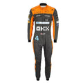 Lando Norris 2023 McLaren F1 race suit in papaya orange dark grey and blue with sponsor logos