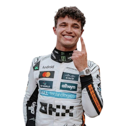Lando Norris 2025 McLaren Monaco GP F1 race suit with special event styling and sponsor detailing