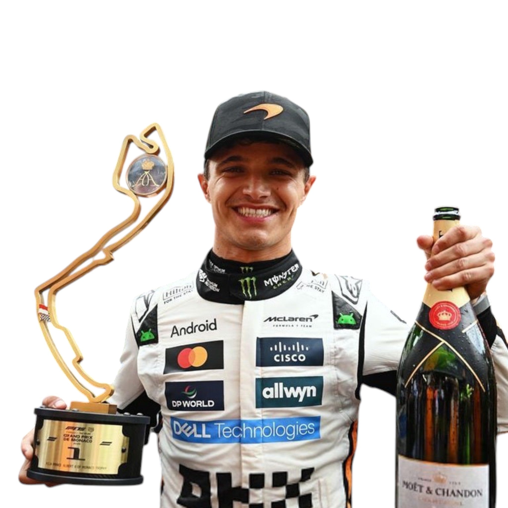 Lando Norris 2025 McLaren Monaco GP F1 race suit with special event styling and sponsor detailing