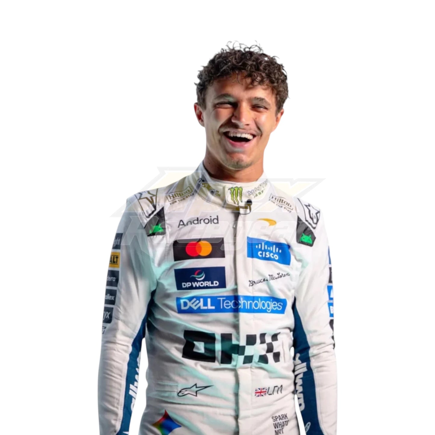 White Lando Norris 2026 McLaren British GP F1 Racing Suit with McLaren Formula 1 team sponsor logos and British GP special edition detailing