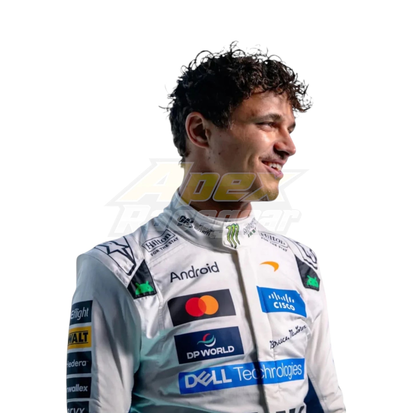 White Lando Norris 2026 McLaren British GP F1 Racing Suit with McLaren Formula 1 team sponsor logos and British GP special edition detailing