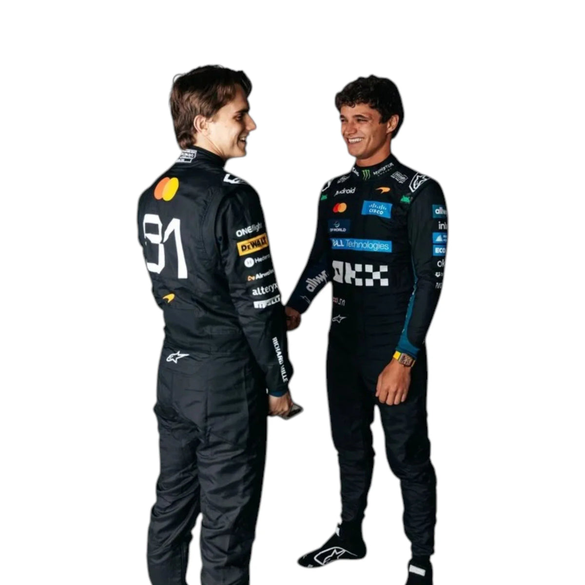 Lando Norris 2026 McLaren Monza GP F1 Racing Suit in black featuring McLaren team branding and sponsor logos