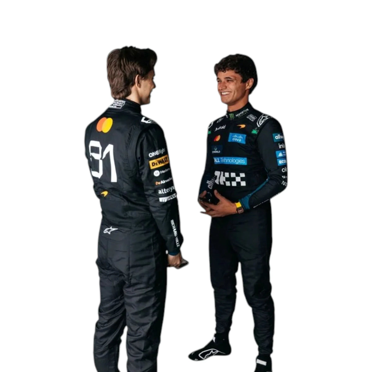 Lando Norris 2026 McLaren Monza GP F1 Racing Suit in black featuring McLaren team branding and sponsor logos