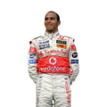 Lewis Hamilton 2007 McLaren F1 race suit in silver and red with Vodafone McLaren Mercedes sponsor logos

