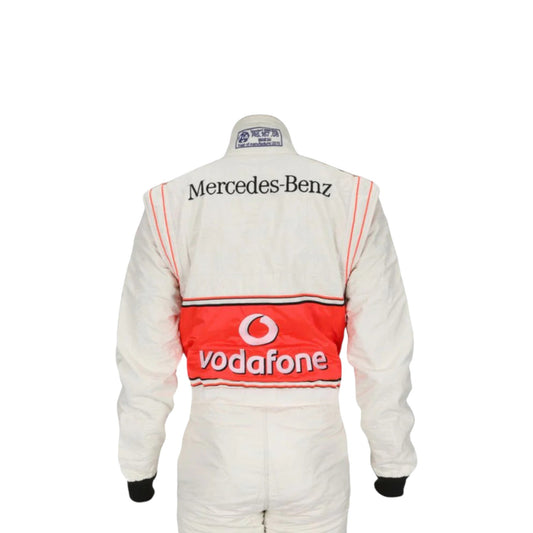 Lewis Hamilton 2010 McLaren F1 race suit in silver and red with Vodafone McLaren Mercedes sponsor logos