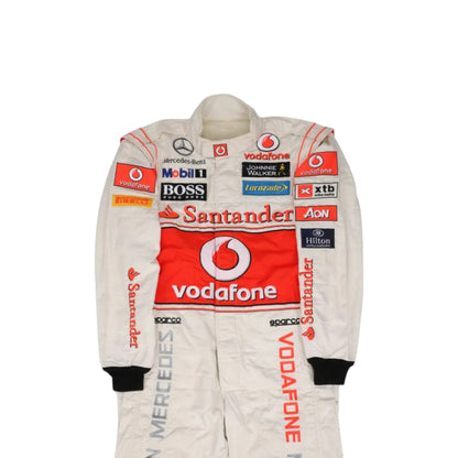 Lewis Hamilton 2011 McLaren F1 race suit in silver and red with Vodafone McLaren Mercedes sponsor logos