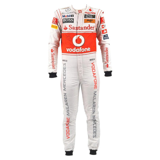 Lewis Hamilton 2011 McLaren F1 race suit in silver and red with Vodafone McLaren Mercedes sponsor logos