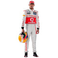 Lewis Hamilton 2012 McLaren F1 race suit in silver and red with Vodafone McLaren Mercedes sponsor logos
