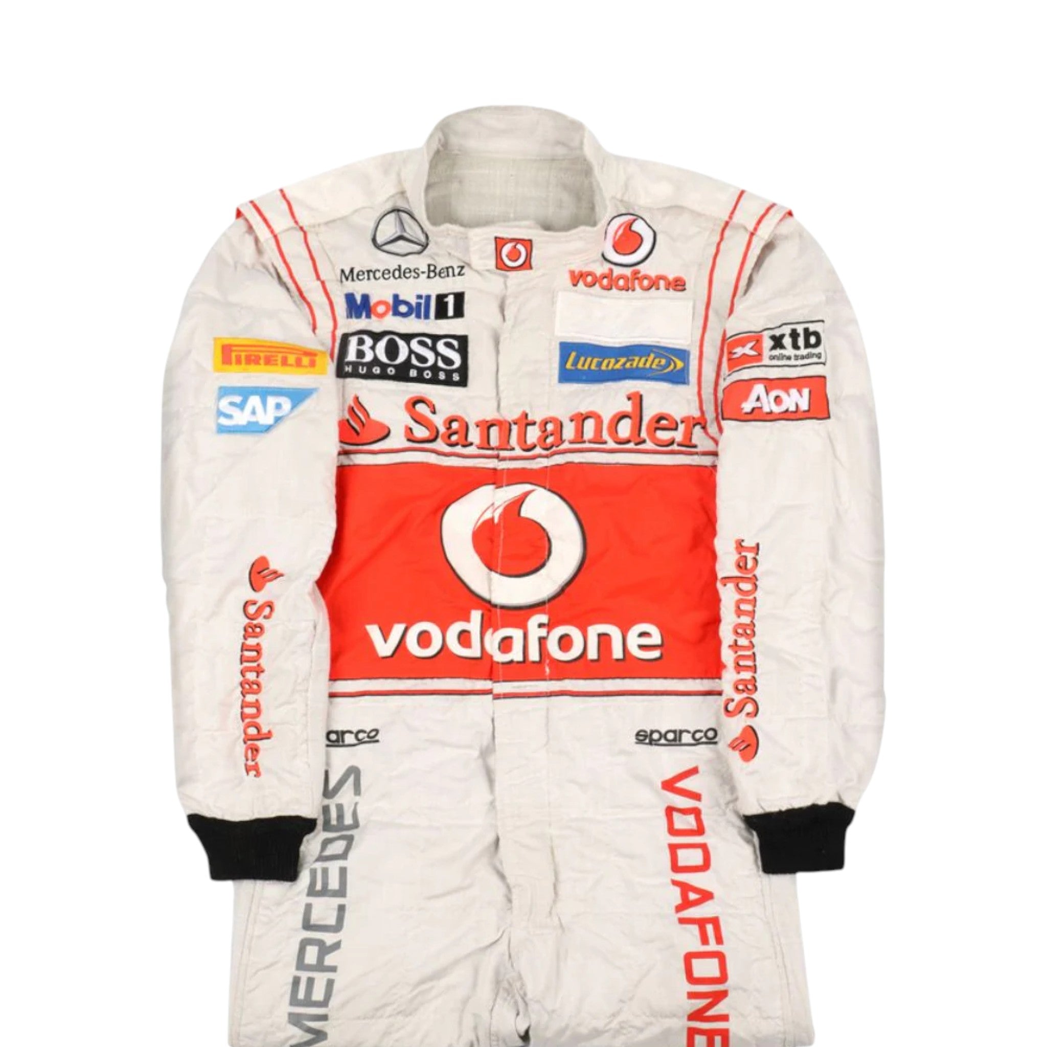 Lewis Hamilton 2012 McLaren F1 race suit in silver and red with Vodafone McLaren Mercedes sponsor logos