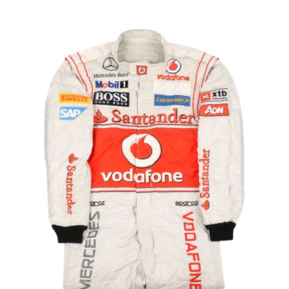 Lewis Hamilton 2012 McLaren F1 race suit in silver and red with Vodafone McLaren Mercedes sponsor logos