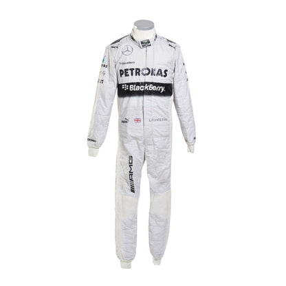 Lewis Hamilton 2014 Mercedes-AMG Petronas F1 race suit in white with black PETRONAS and BlackBerry branding