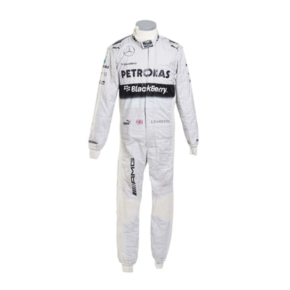 Lewis Hamilton 2014 Mercedes-AMG Petronas F1 race suit in white with black PETRONAS and BlackBerry branding