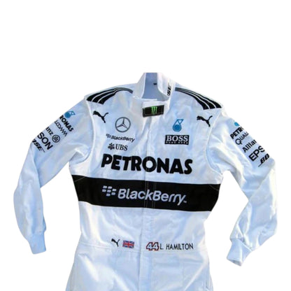 Lewis Hamilton 2015 Mercedes Petronas F1 race suit with sponsor branding