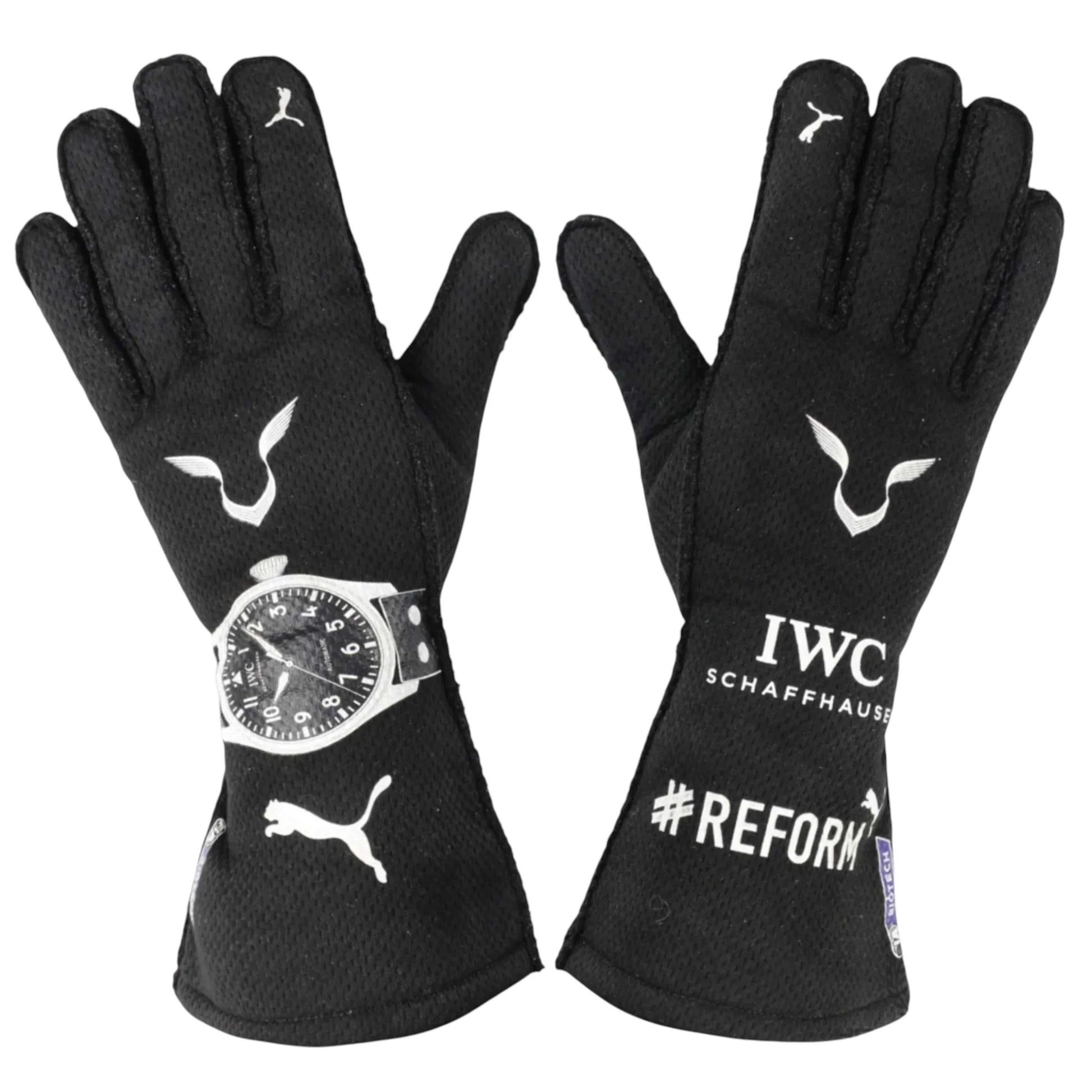 Lewis Hamilton 2020 Mercedes-AMG Petronas F1 racing gloves with team branding and sponsor logos