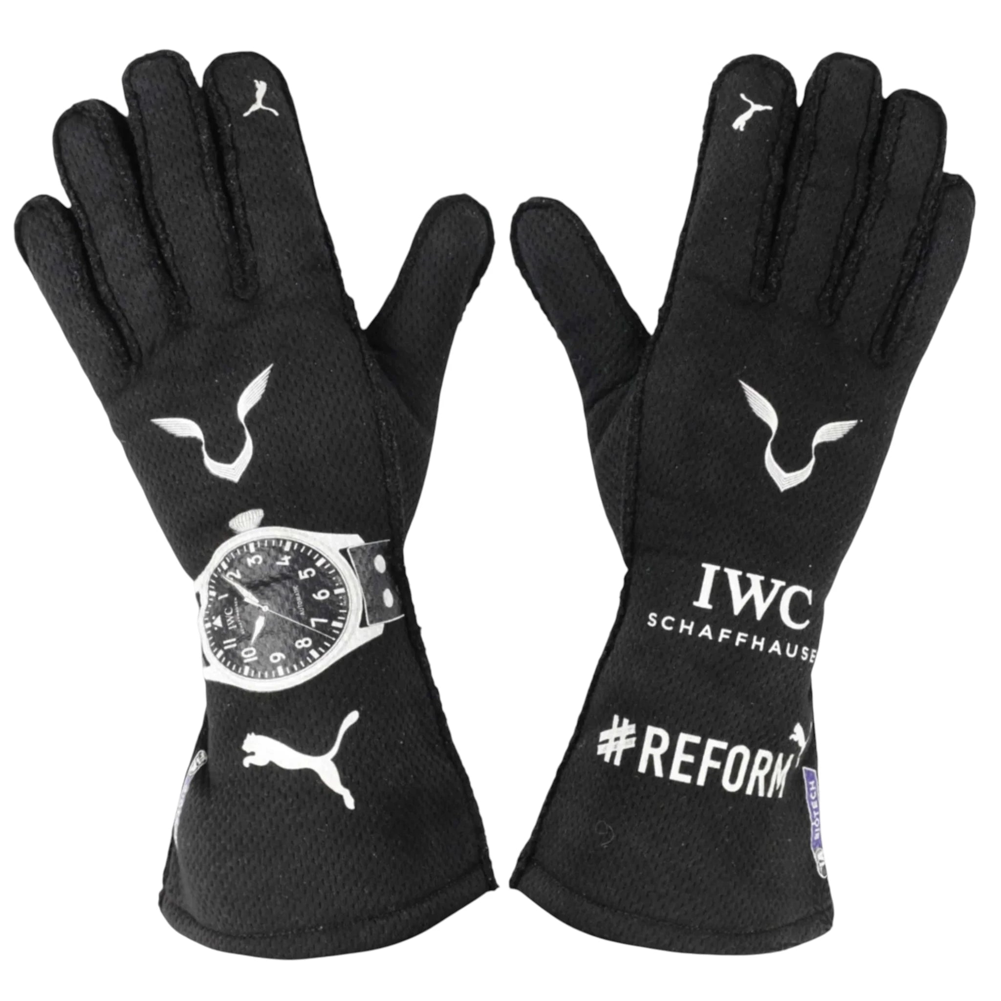 Lewis Hamilton 2020 Mercedes-AMG Petronas F1 racing gloves with team branding and sponsor logos