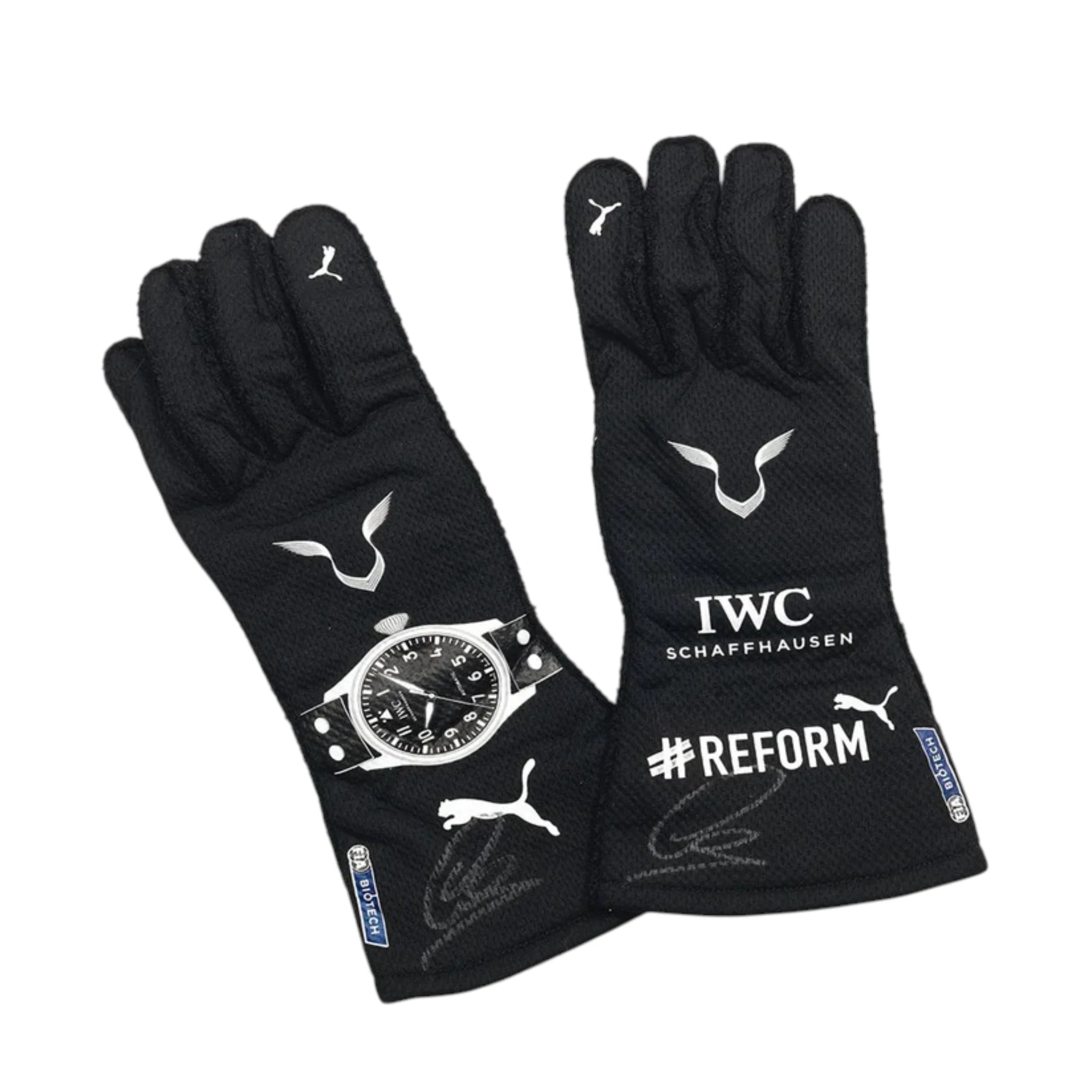 Lewis Hamilton 2021 Mercedes-AMG Petronas F1 racing gloves with team branding and sponsor logos