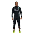 Lewis Hamilton 2024 Mercedes AMG Petronas F1 race suit in black with teal accents and sponsor logos