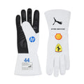 Lewis Hamilton 2025 Ferrari Miami GP F1 racing gloves with special Ferrari Miami Grand Prix design and sponsor logos