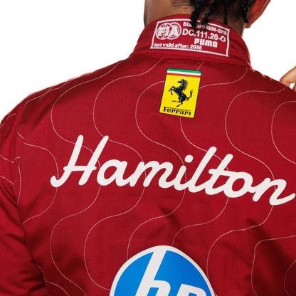 Lewis Hamilton 2025 Ferrari Monza GP F1 race suit in Ferrari red with special Monza detailing and sponsor logos