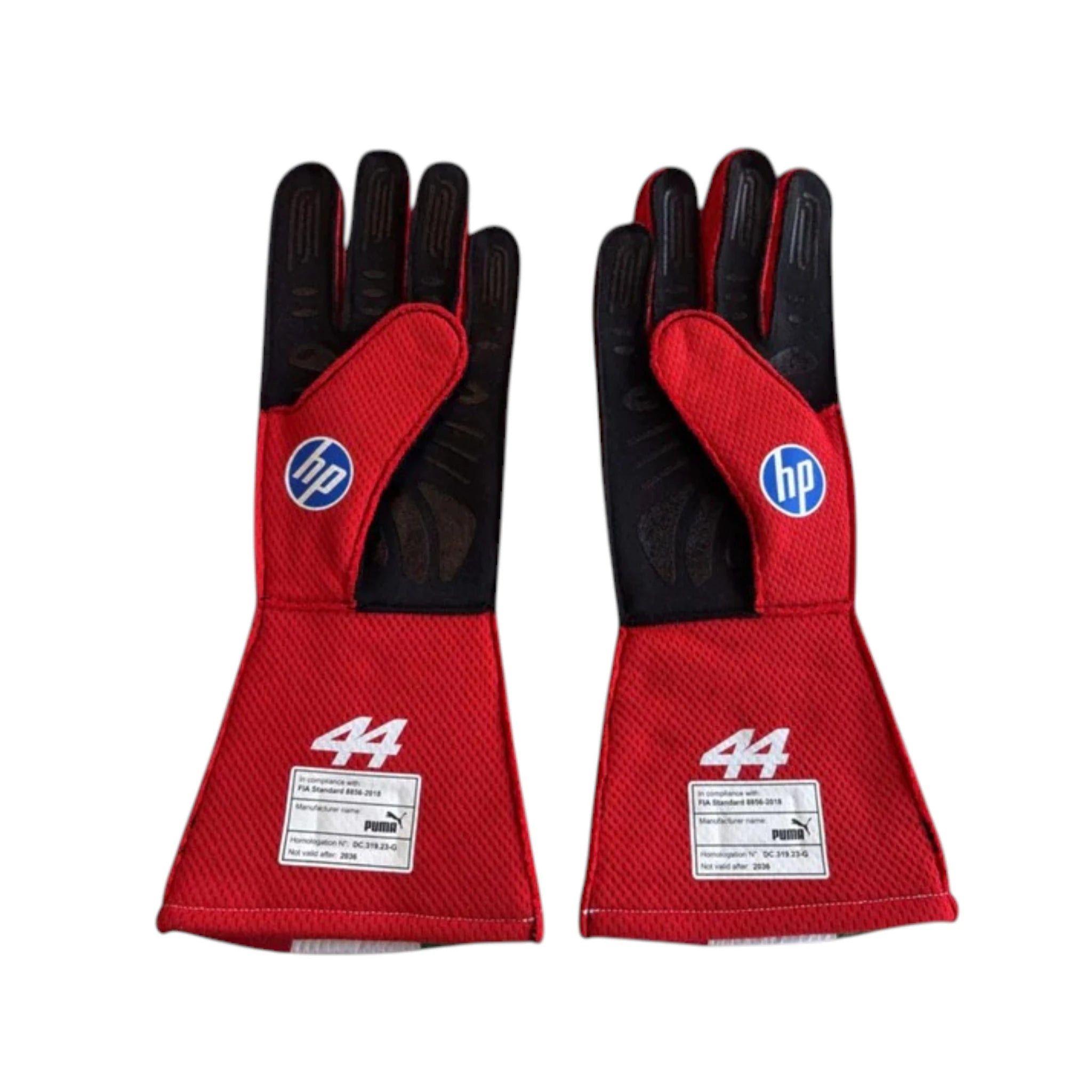 Lewis Hamilton 2026 Ferrari Monaco GP F1 racing gloves with special Ferrari Monaco Grand Prix design and sponsor logos