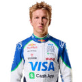 Liam Lawson 2025 Racing Bulls F1 race suit in blue and white with sponsor branding