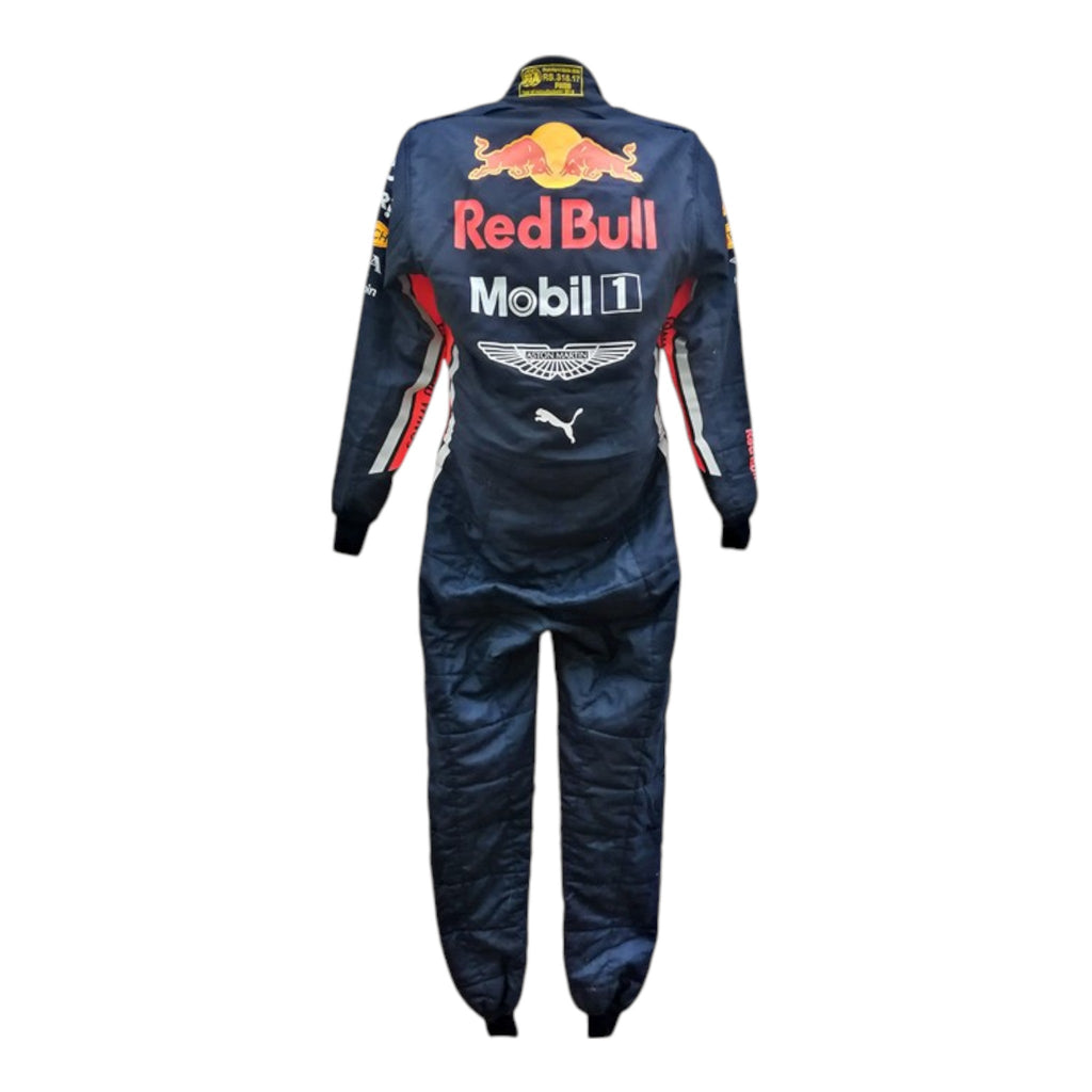Max Verstappen 2019 Red Bull F1 race suit in navy blue with Red Bull and sponsor branding