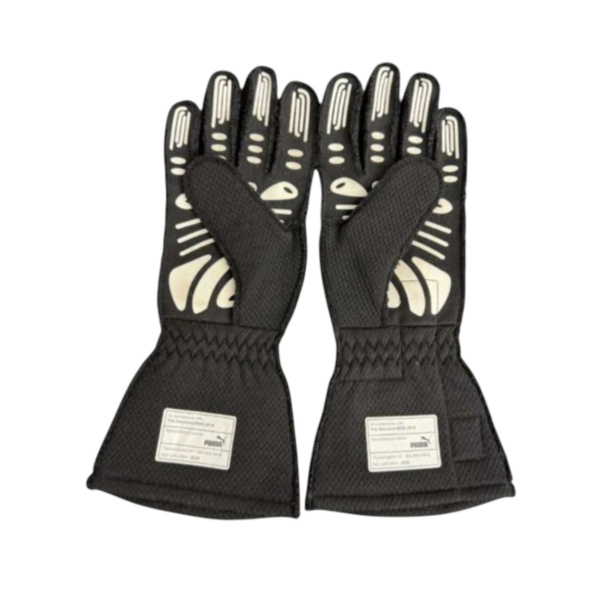 Max Verstappen 2019 Red Bull F1 racing gloves in black with Red Bull, Puma, Esso, and 007 branding