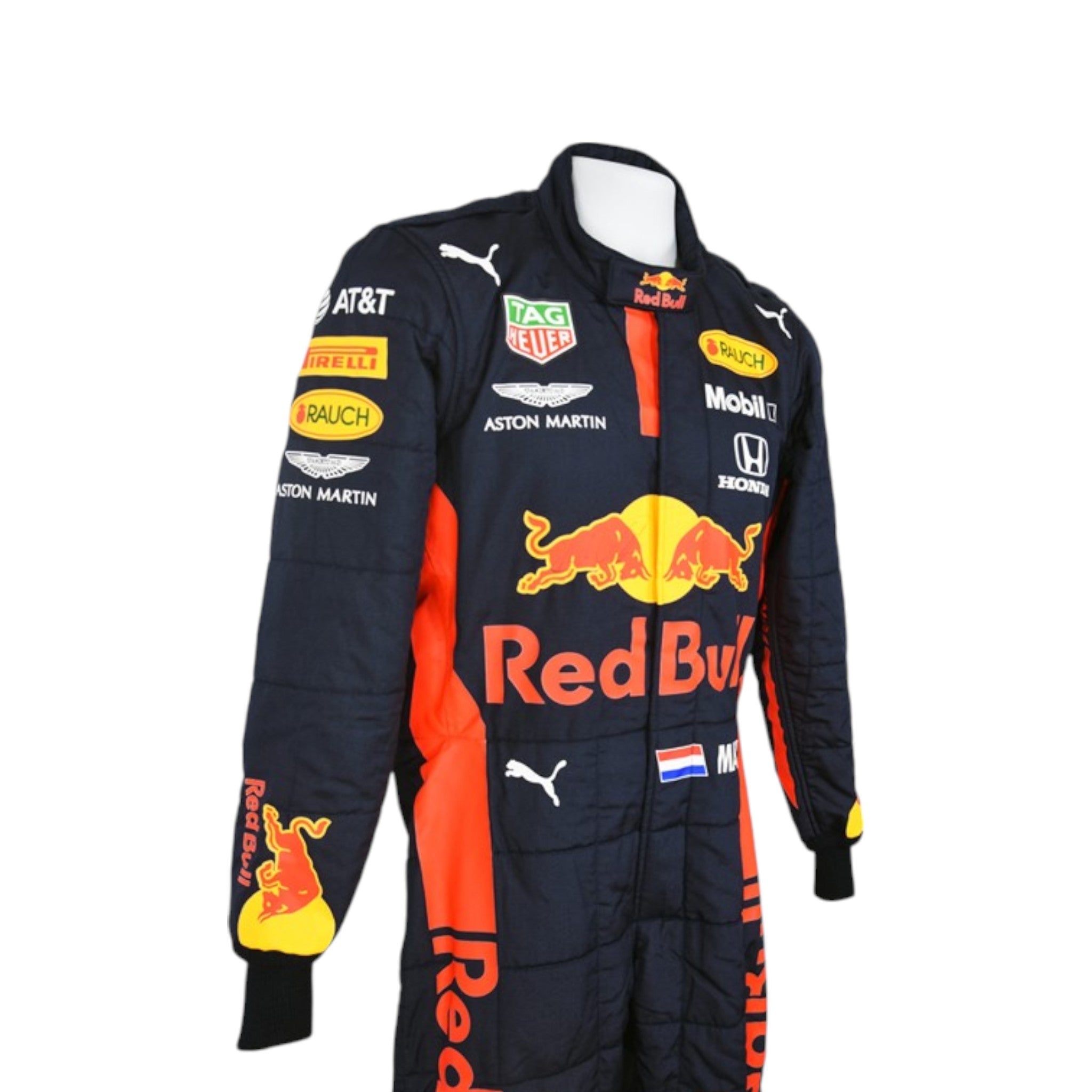 Max Verstappen 2020 Red Bull F1 race suit in navy blue with Red Bull and sponsor branding