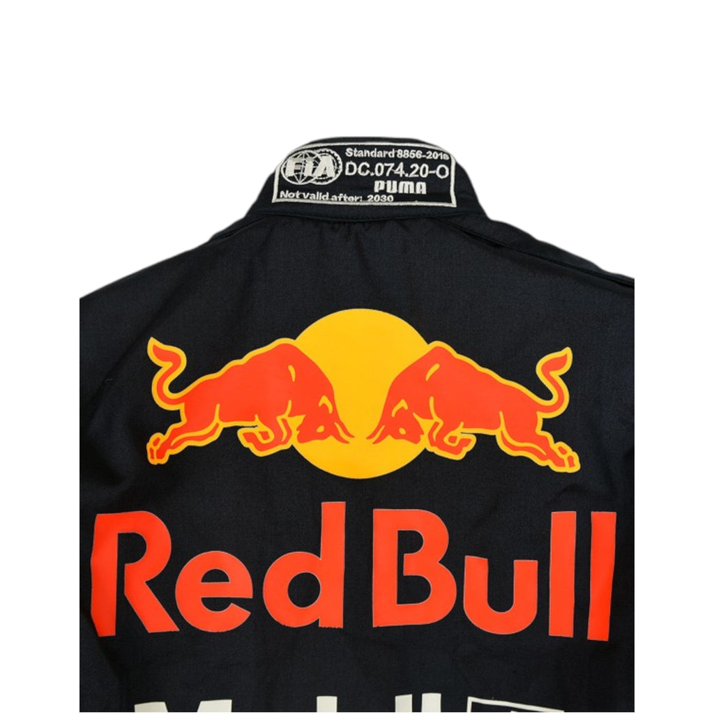 Max Verstappen 2020 Red Bull F1 race suit in navy blue with Red Bull and sponsor branding
