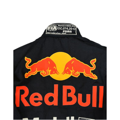 Max Verstappen 2020 Red Bull F1 race suit in navy blue with Red Bull and sponsor branding
