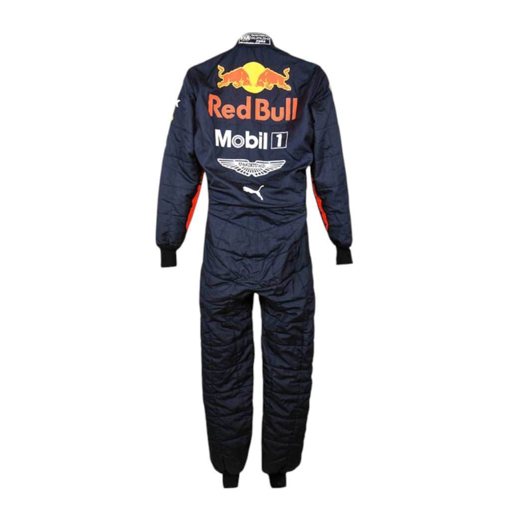 Max Verstappen 2020 Red Bull F1 race suit in navy blue with Red Bull and sponsor branding