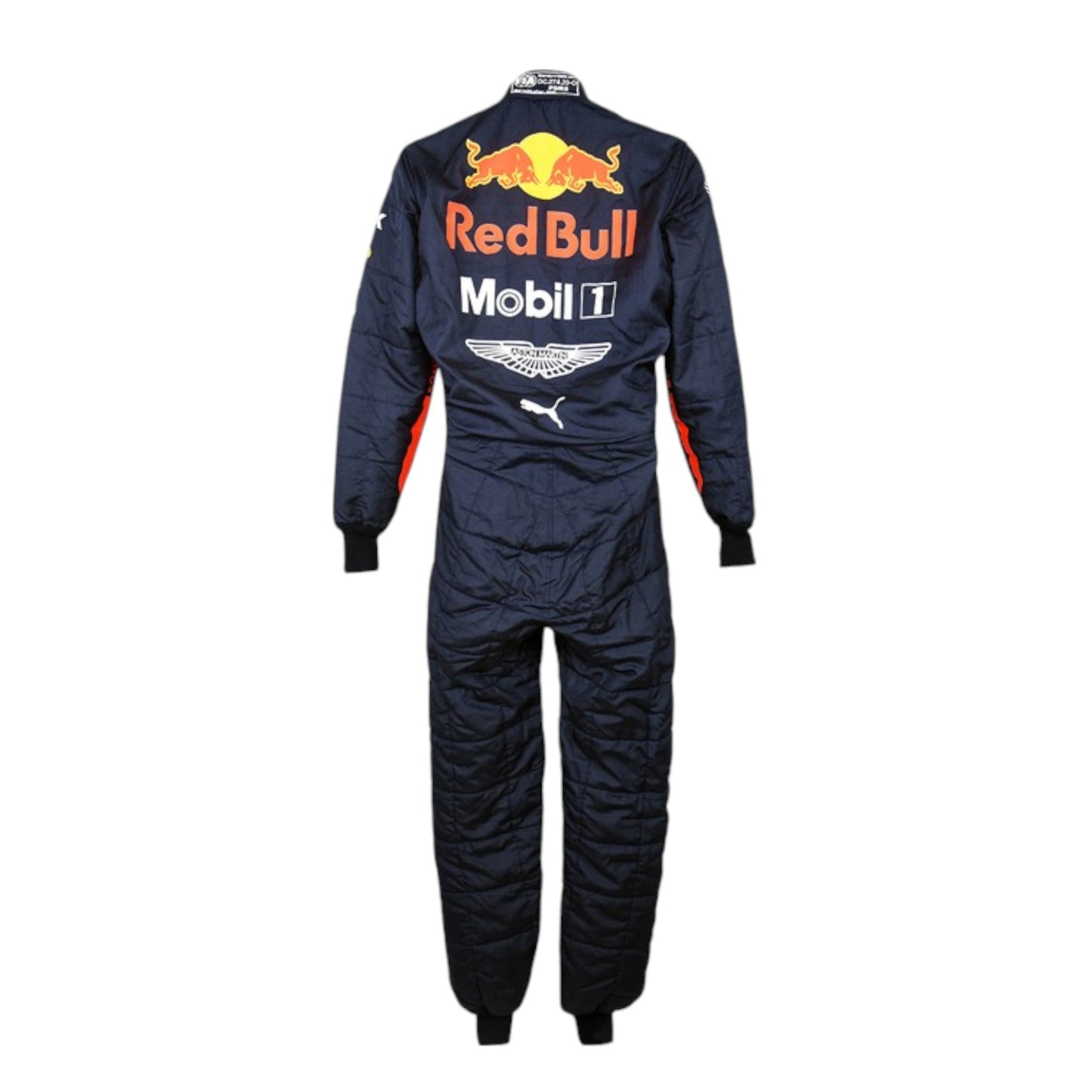 Max Verstappen 2020 Red Bull F1 race suit in navy blue with Red Bull and sponsor branding