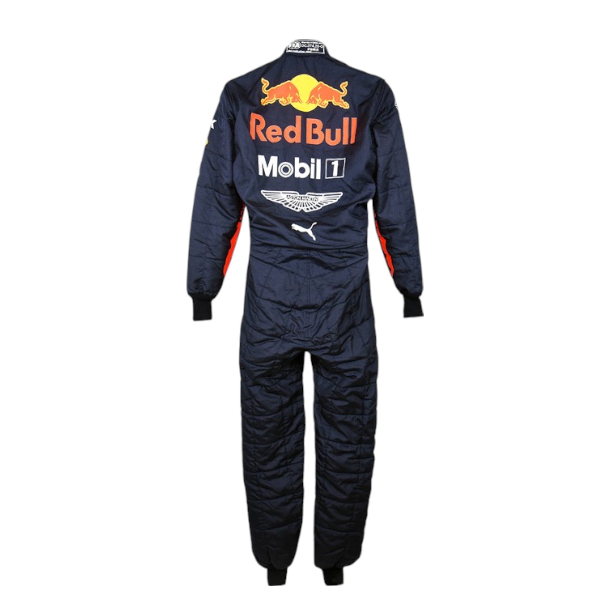Max Verstappen 2020 Red Bull F1 race suit in navy blue with Red Bull and sponsor branding