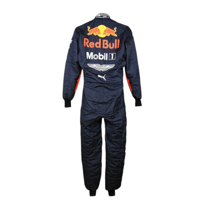 Max Verstappen 2020 Red Bull F1 race suit in navy blue with Red Bull racing sponsor branding