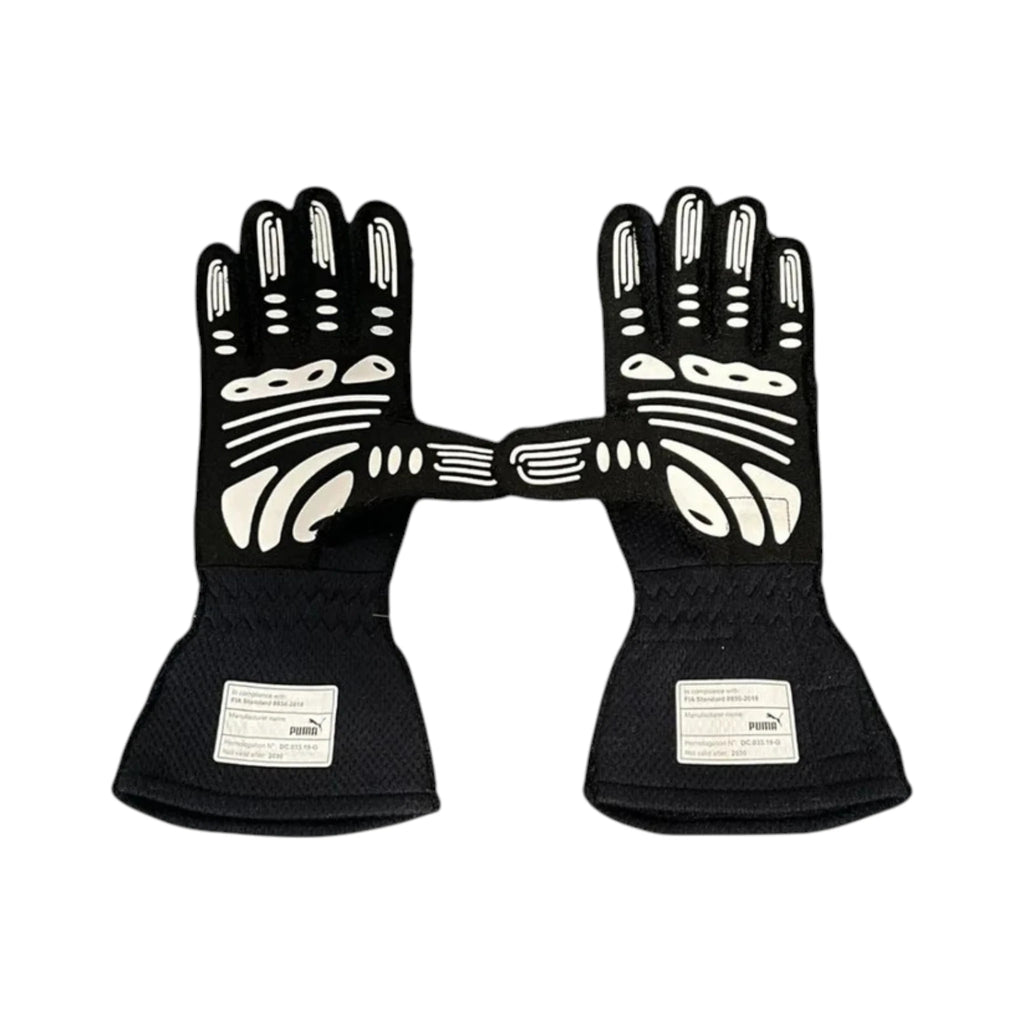 Max Verstappen 2020 Red Bull F1 racing gloves in dark navy with Aston Martin Red Bull Racing branding and sponsor logos