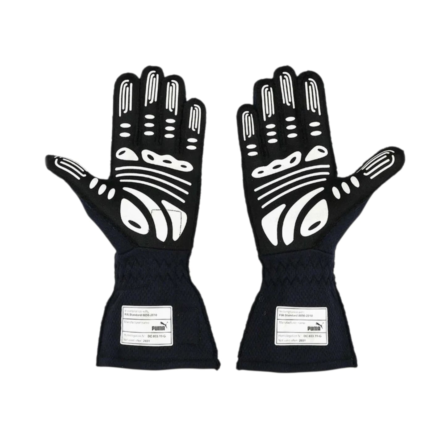 Max Verstappen 2021 Red Bull F1 racing gloves in dark navy with Red Bull Racing branding and sponsor logos