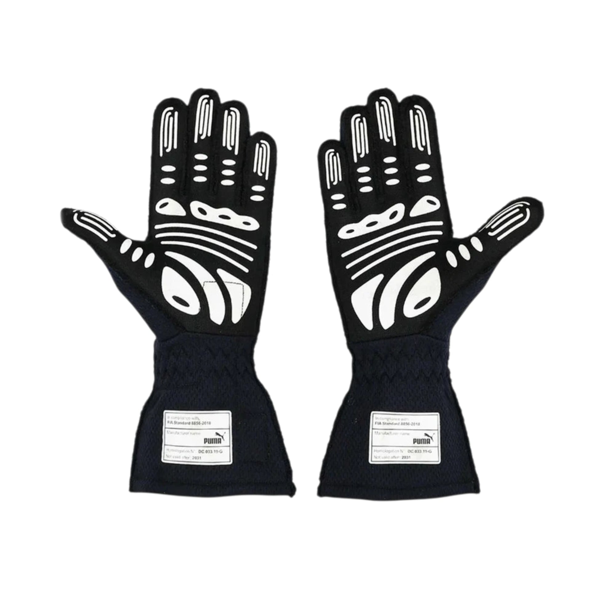 Max Verstappen 2021 Red Bull F1 racing gloves in dark navy with Red Bull Racing branding and sponsor logos