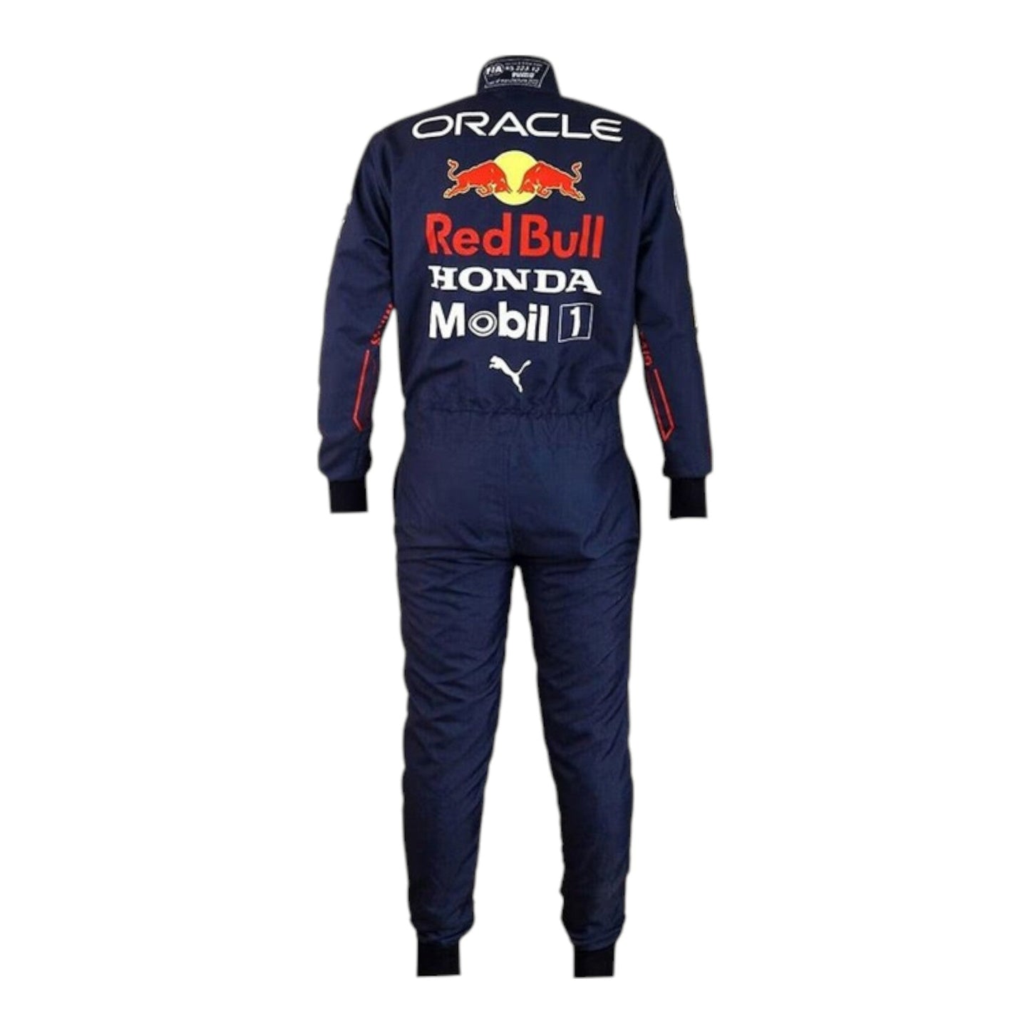 Max Verstappen 2022 Red Bull F1 race suit in navy blue with Red Bull and sponsor branding