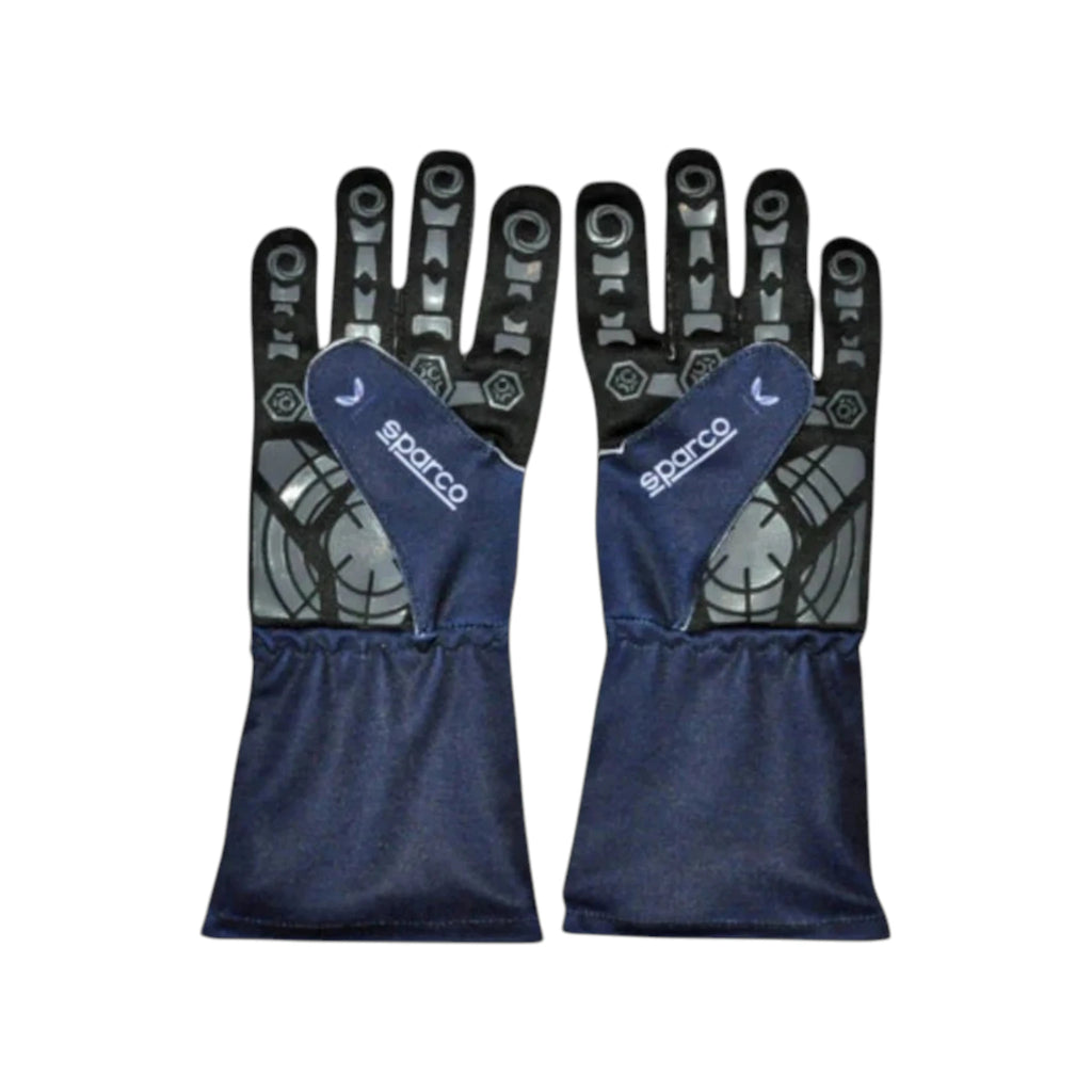 Max Verstappen 2023 Red Bull F1 racing gloves in dark navy with Oracle Red Bull Racing branding and sponsor logos