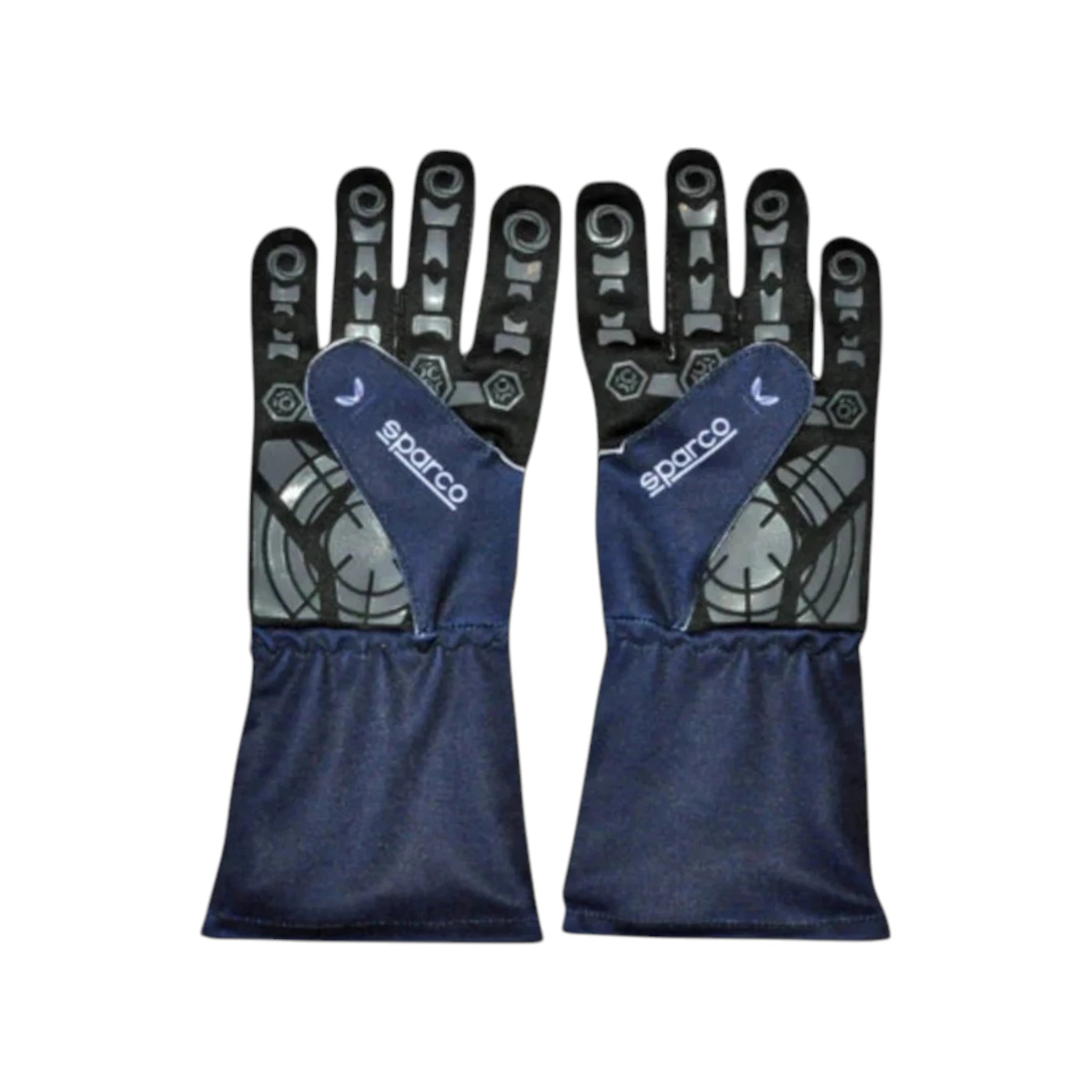 Max Verstappen 2023 Red Bull F1 racing gloves in dark navy with Oracle Red Bull Racing branding and sponsor logos