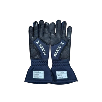 Max Verstappen 2024 Red Bull F1 racing gloves in dark navy blue with red and yellow accents