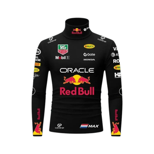 Max Verstappen 2024 Red Bull F1 Undershirt in black with authentic Oracle Red Bull Racing team logos and performance base layer design