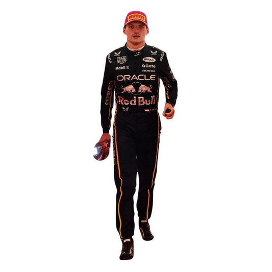 Max Verstappen 2025 Red Bull Las Vegas GP F1 race suit with special edition Las Vegas Grand Prix design and sponsor logos
