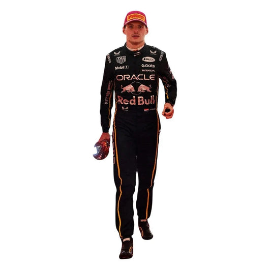 Max Verstappen 2025 Red Bull Las Vegas GP F1 race suit with special edition Las Vegas Grand Prix design and sponsor logos