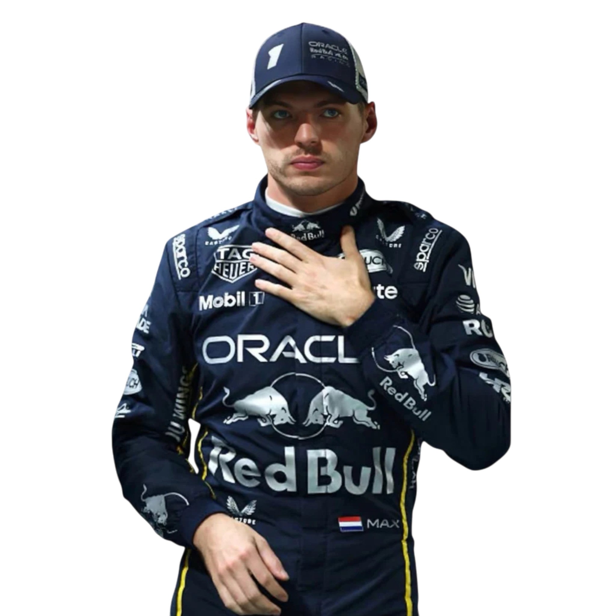 Max Verstappen 2025 Red Bull Las Vegas GP F1 race suit with special edition Las Vegas Grand Prix design and sponsor logos