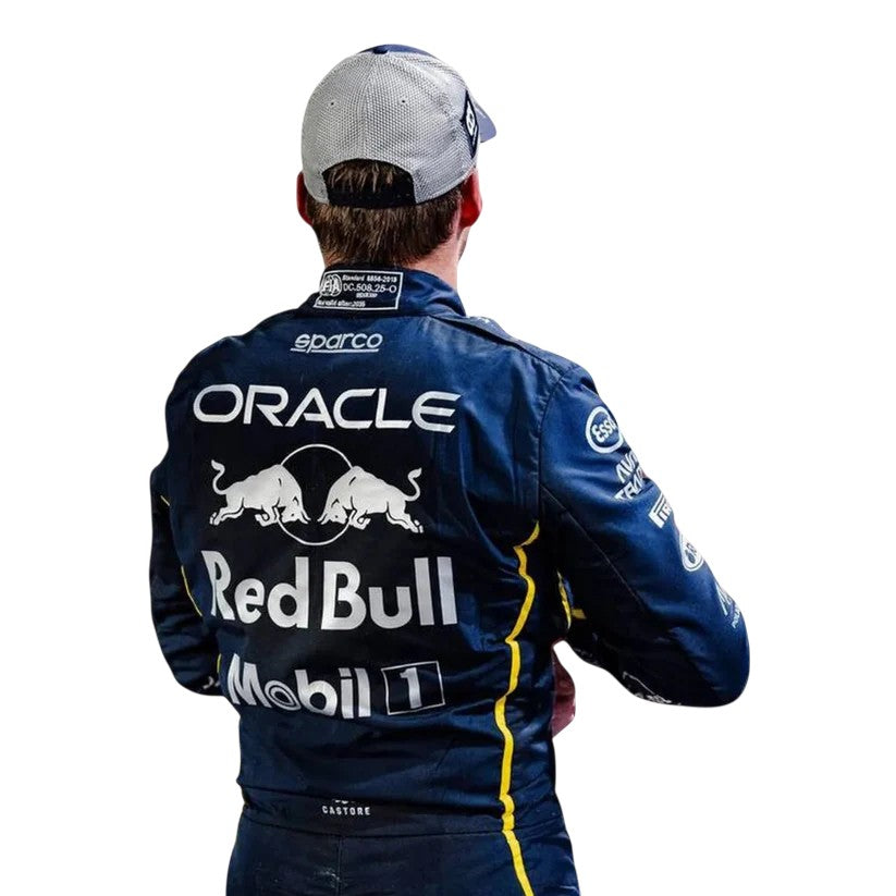 Max Verstappen 2025 Red Bull Las Vegas GP F1 race suit with special edition Las Vegas Grand Prix design and sponsor logos