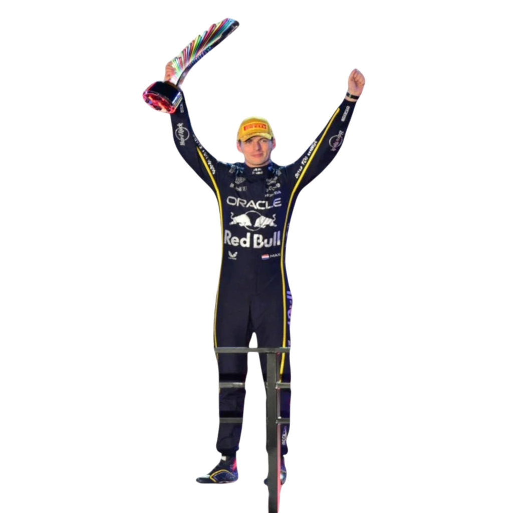 Max Verstappen 2025 Red Bull Las Vegas GP F1 race suit with special edition Las Vegas Grand Prix design and sponsor logos