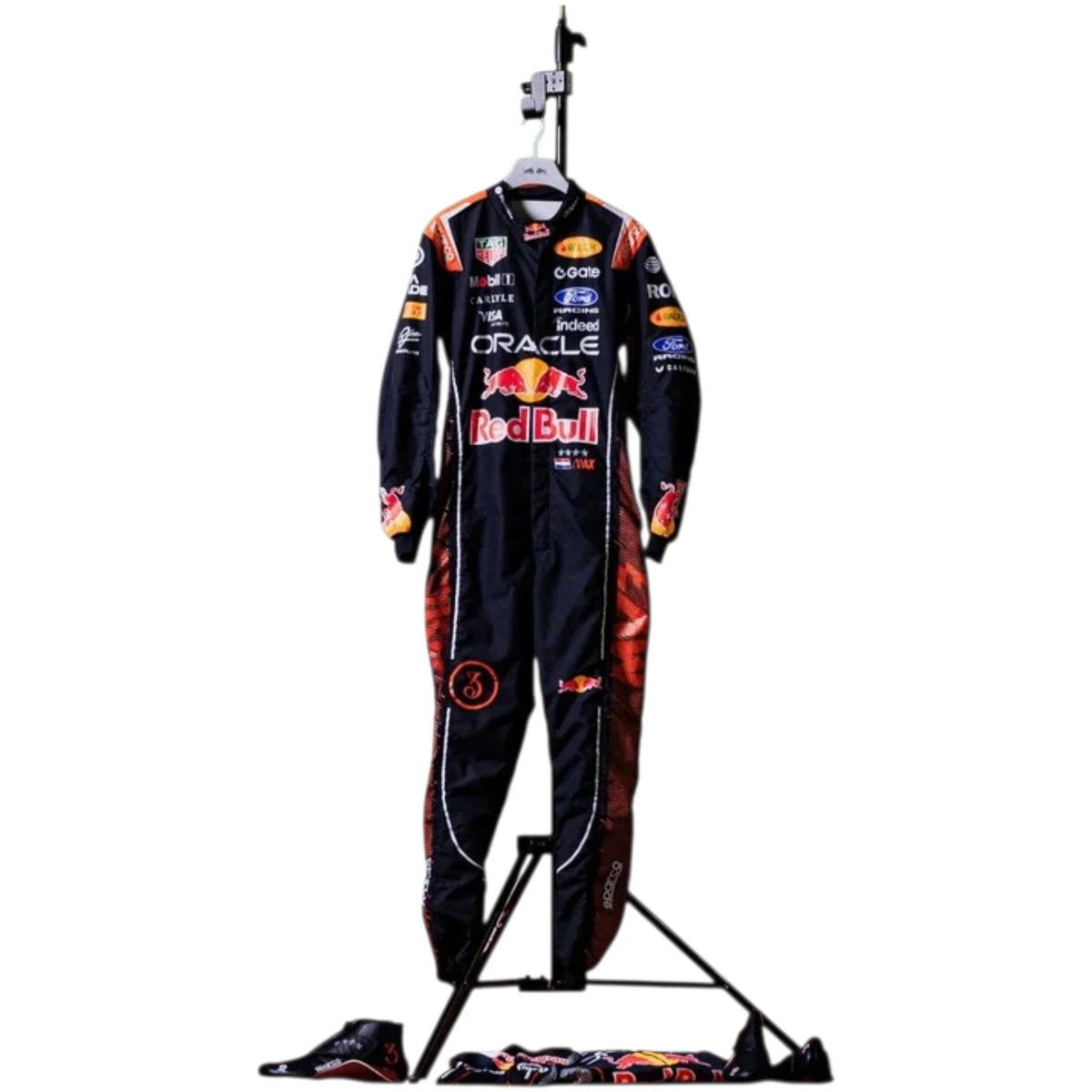 Max Verstappen 2026 Red Bull Dutch GP F1 Racing Suit in navy featuring team sponsor graphics and detailed racing design