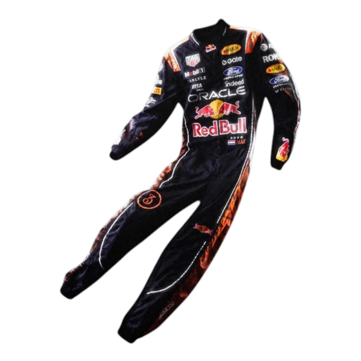 Max Verstappen 2026 Red Bull Dutch GP F1 Racing Suit in navy featuring team sponsor graphics and detailed racing design